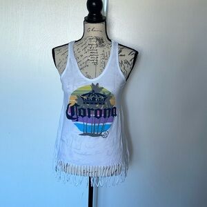 Corona White Fringe Tank Top